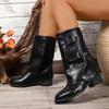 Fashion Sexy Metal Belt Buckle Black Riding Boots Women 2025 Autumn Retro Brown Medium Heel Ankle Boots Western Cowboy Shoes for Woman