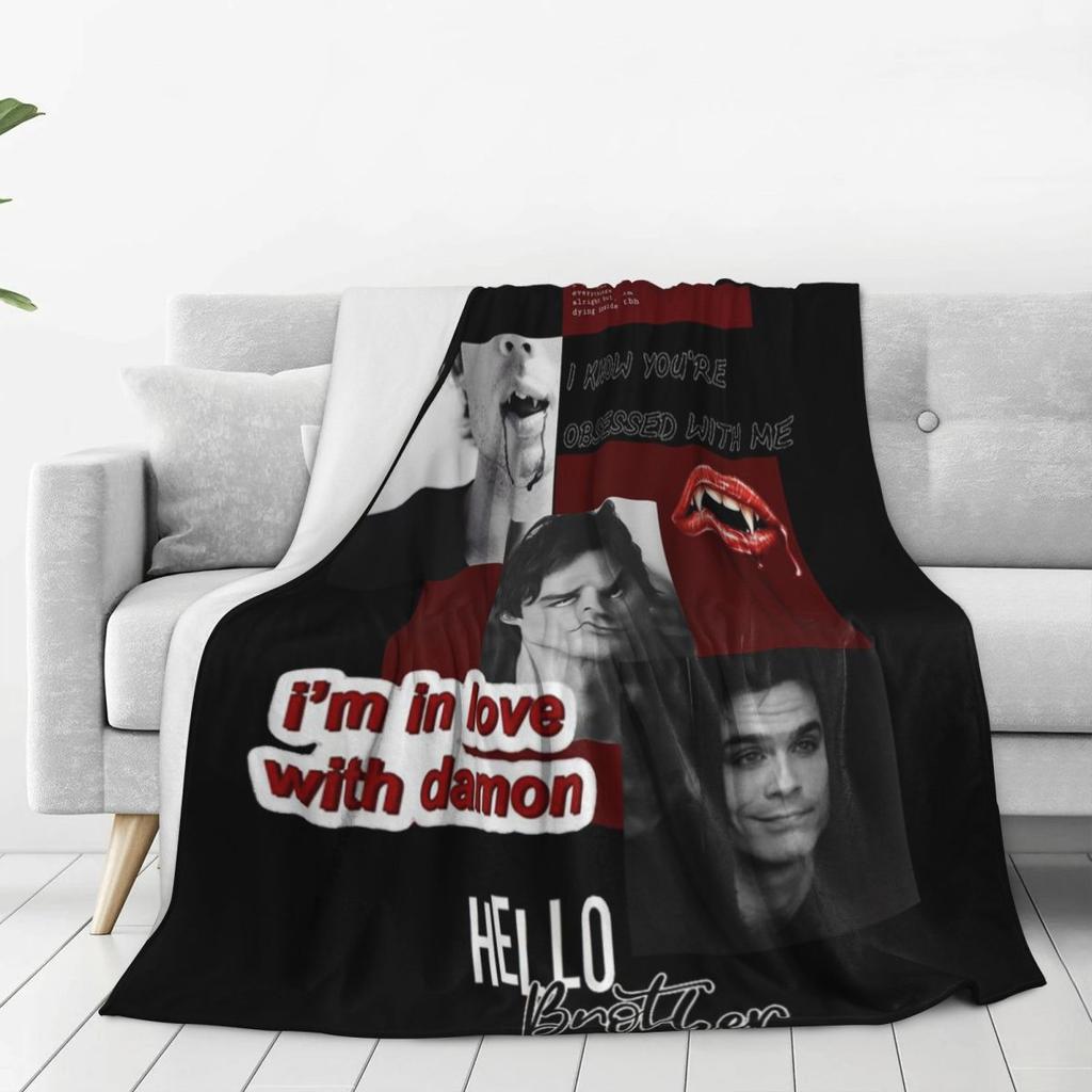 Damon Salvatore The Vampire Diaries Blankets Soft Warm Flannel Throw Blanket Bedspread for Living room Picnic Travel Home Couch