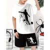 Jungen Sommer Lässig Zweiteilig Fußball Sport Silhouette Design T-Shirt Bequemes Atmungsaktives Gewebe für Kinder Alltagskleidung