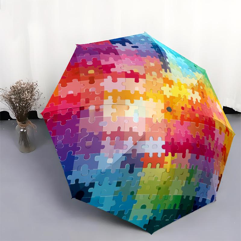 Starry Sky Puzzle Pattern, Automatic Folding Umbrella, Portable and Foldable Design, 8 Ribs, a Christmas or Birthday Gift.