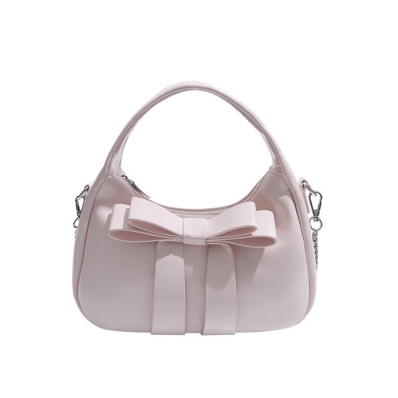 High-end Saddle Small Square Bag Women's Sweet Soft Leather Bow Shoulder Bag PU Hand Carried Crossbody Bag