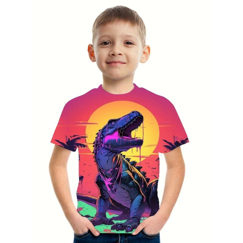 Summer Round Neck 3D Printed Dinosaur Pattern Top Fashionable Casual Short Sleeved Children's Boy T-shirts