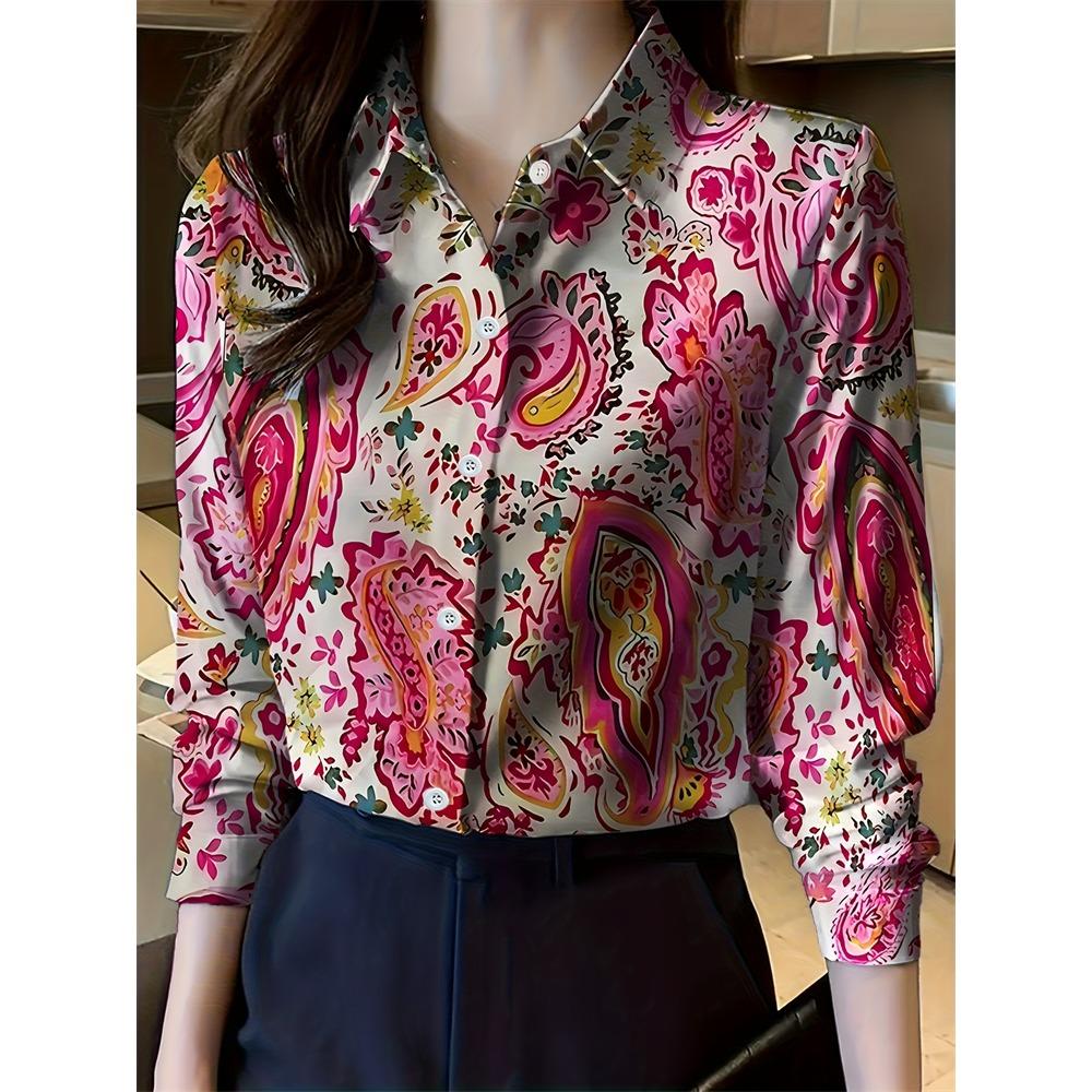 2025 New Women's Plus Size Shirt Fashionable Floral Pattern Suitable For Everyday Commuting Women's Shirt With Lapel Design