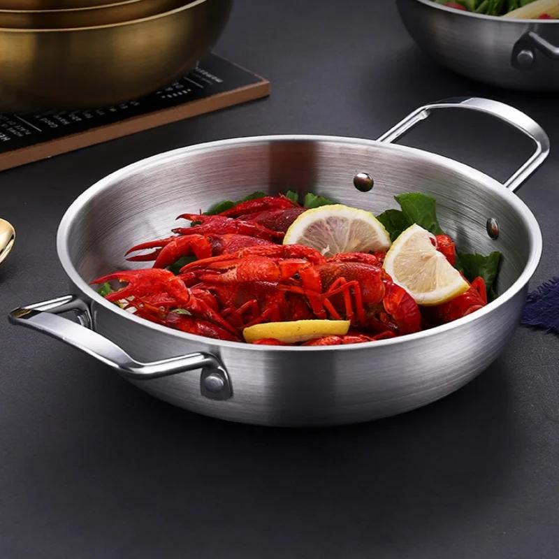 Edelstahl Nudeltöpfe Kochgeschirr Stieltopf Trockentöpfe mit Griff Kochen zu Hause Paella Pfanne Meeresfrüchte Reis Topf Picknick Snackteller