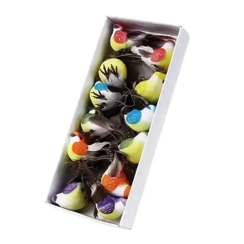 12pcs/box Handmade Simulation Pearl Hair Bird Creative Feather Bird With Claw Iron Wire Garden Decoration Wholesale