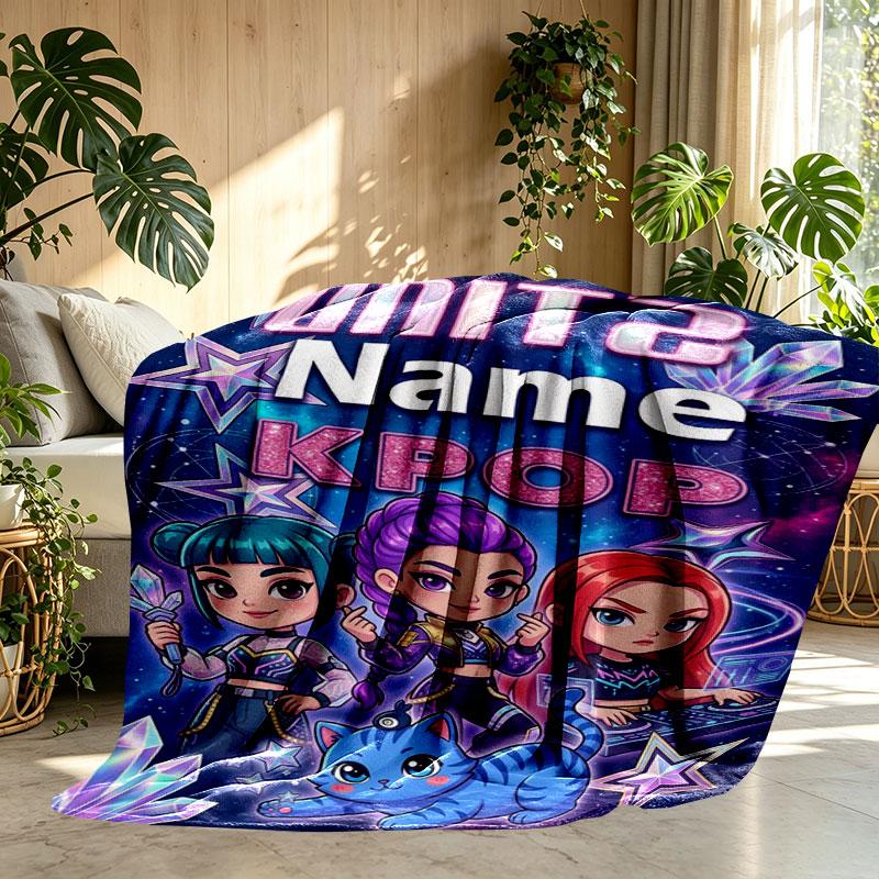 Custom Name Personalized Demon Hunters Kpop Print Blanket, Home Decor, Bedroom, Sofa, Camping, Couch, Gifts for Birthday Christmas