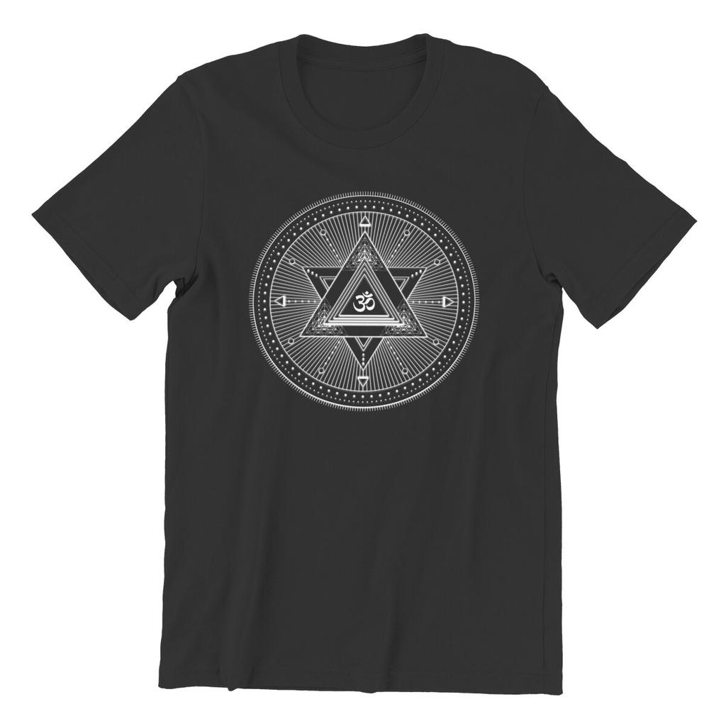 Aum Mandala Sacred Geometry T-Shirt for Men Spiritual Magic Zen Symbol 100% Cotton Printed T Shirt for Man Plus Size Clothing
