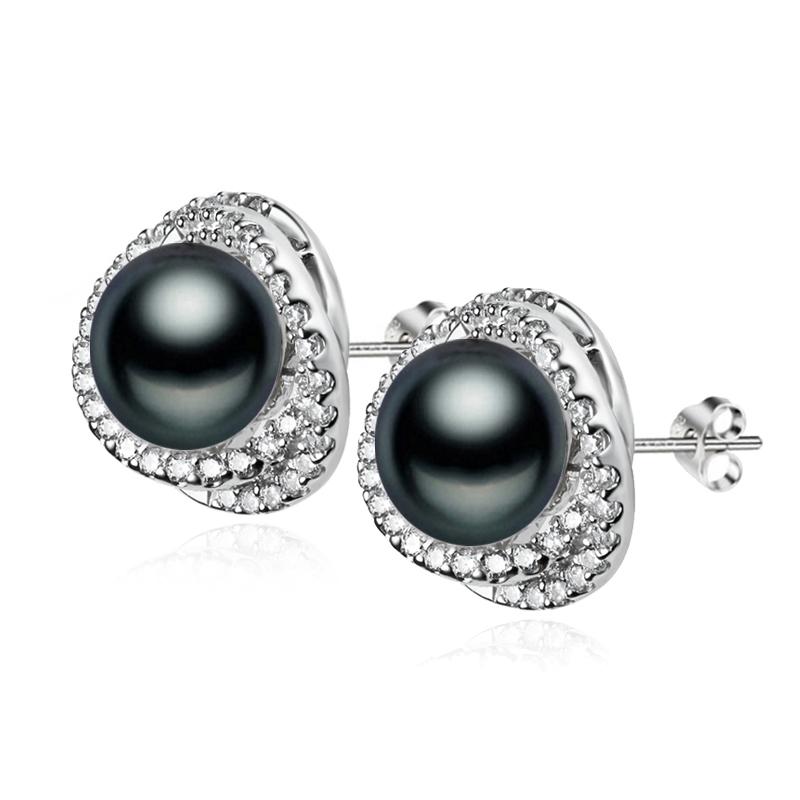 

LSOOYH серьги с натуральным пресноводным жемчугом для женщин, модные роскошные серьги-гвоздики с кубическим цирконием чёрный