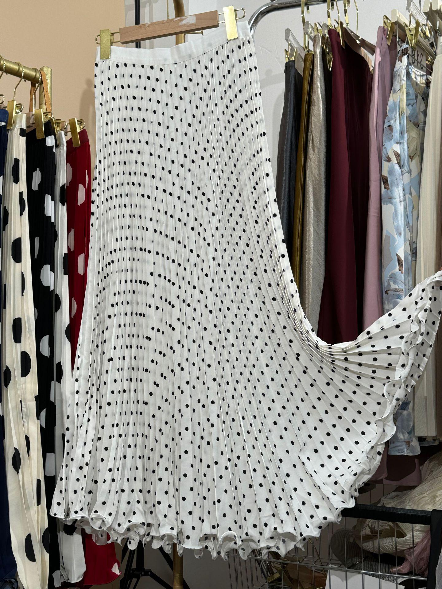 

Багатоколірна шифонова плісирована спідниця міді в горошок у корейському стилі з високою талією One Size