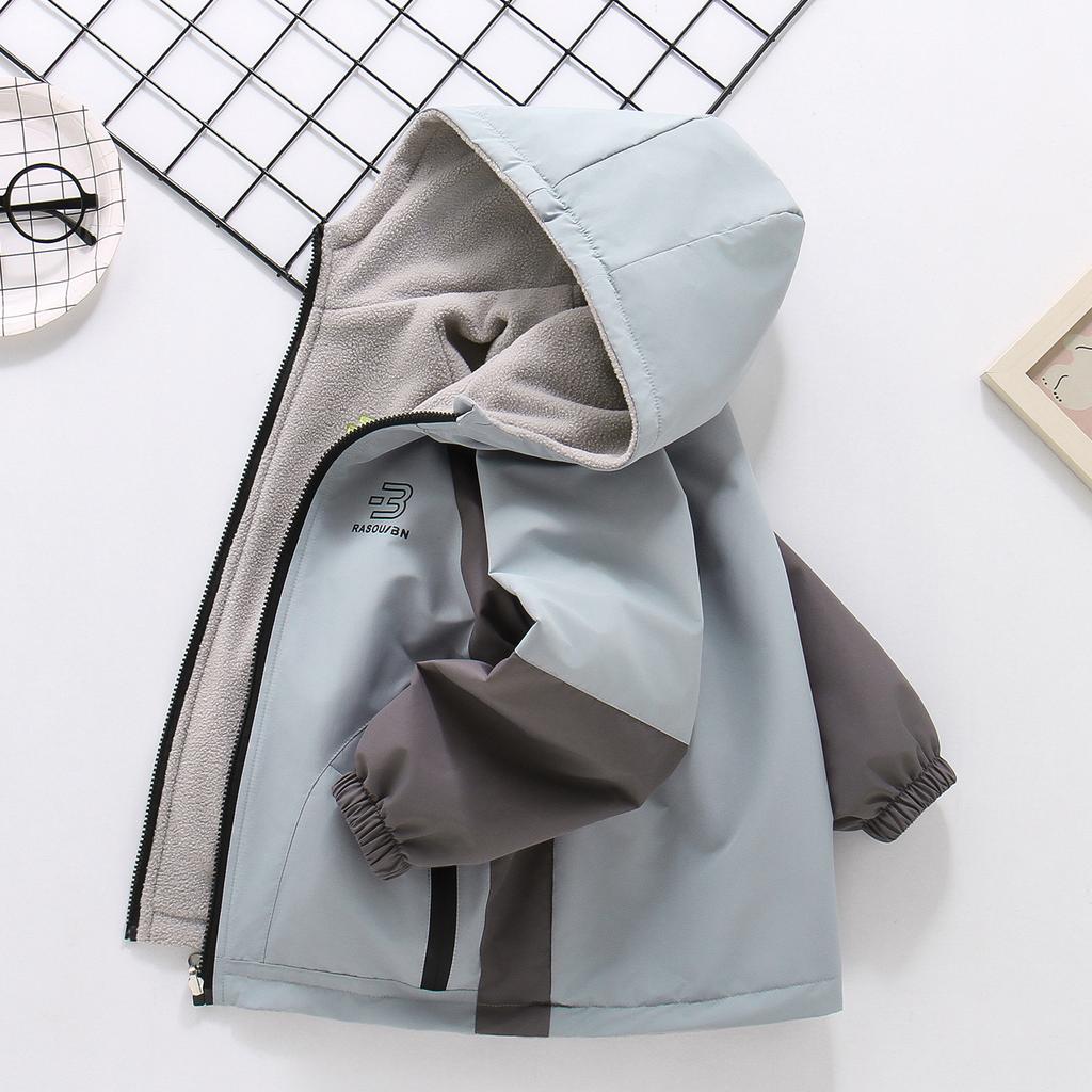 Autumn Fashion Boys' Coat Plus Fleece Top Windbreaker Double-sided Children's Jacket