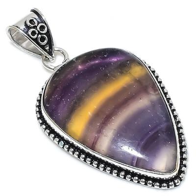 Natural Fluorite Gemstone Handmade 925 Sterling Silver Pendant 2.56" f5T06
