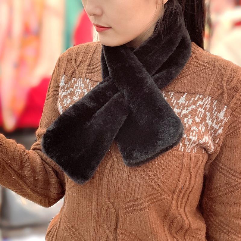 Autumn And Winter New Plush Imitation Rabbit Hair Pearl Buttons Fur Scarve Solid Colour Versatile Scarve Fashion Women's Scarve