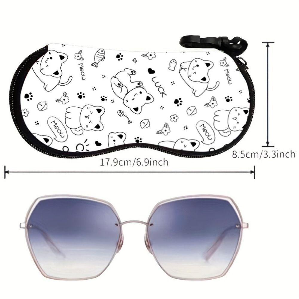 Portable Hanging Cat Print Eyeglass Case Soft Water-resistant Reading Glass Pouch with Hook Leather Sunglasses Holder