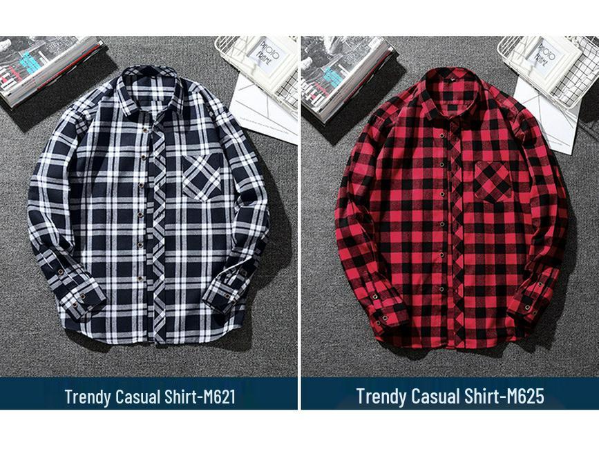 Büyük Beden Erkekler İçin Ekose Fırçalanmış Uzun Kollu Günlük Gömlek