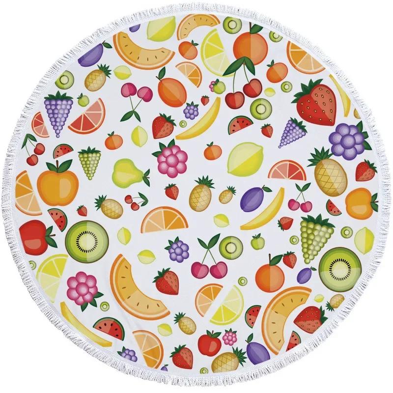 Printed Pizza Case Round Beach Towel 3D Print Microfiber Tassel Living Room Wall Hanging Tapestry Plush Yoga Mat