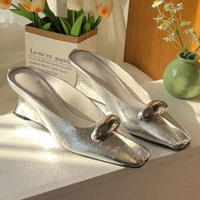 Fashion Square Toe Women Slippers Mules Sandals High Heels Shoes Woman Loafers 2025 Trend Designer Summer Shallow Soft  Slides