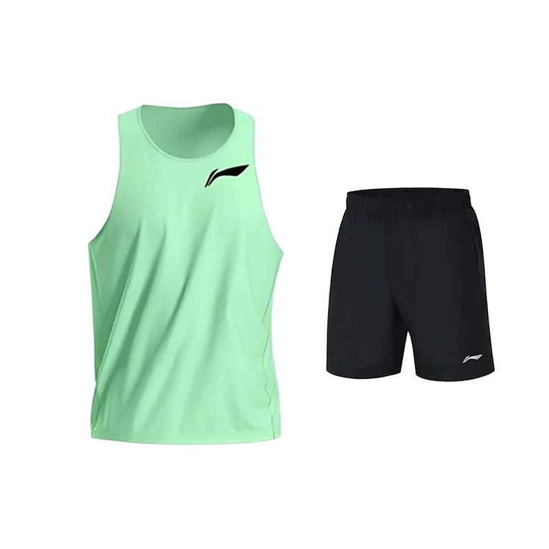Li Ning Принт с логотипом Простой Модный Дышащий Быстросохнущий Удобный Универсальный Безрукавка Повседневный Спортивный Комплект Мужской спортивный комплект YVSW033-2+YKST119-1 S