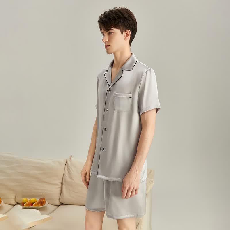 6A Grad 19 Momme Maulbeerseide Herren Kurzarm Oberteil & Shorts Pyjama - Schwer, Luxuriöse Sommer Homewear