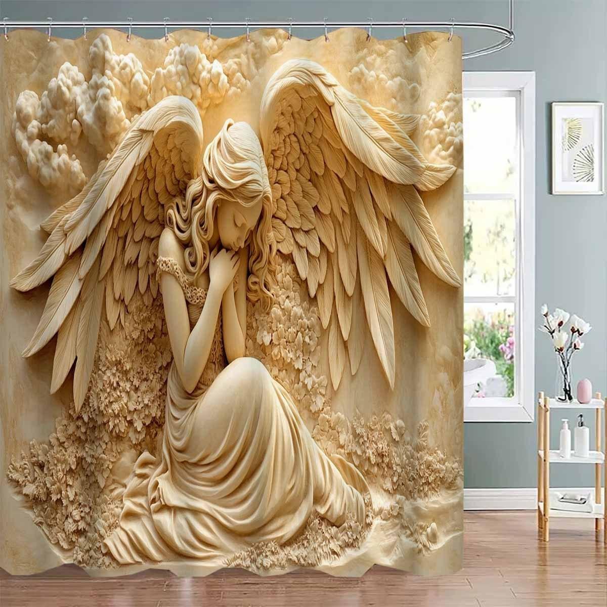 

Serene Angel With Wings Waterproof Shower Curtain For Bathroom Decor, Unique Art Design, Vibrant Colors, Modern Fashion W60H190(CM)-1 Pcs
