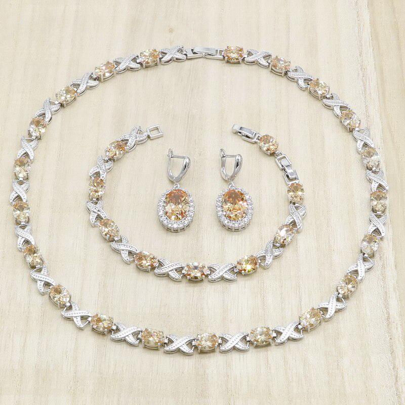 

WPAITKYSOrange циркониевый серебряный цвет, свадебные комплекты ювелирных изделий для женщин, ожерелье, серьги, браслет