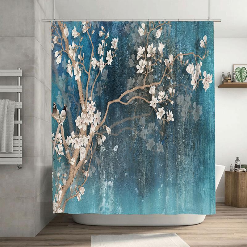

Винтажная синяя шторка для ванной с цветочным принтом для современного декора ванной комнаты, полиэстеровый набор штор для душа разных размеров 150x200cm