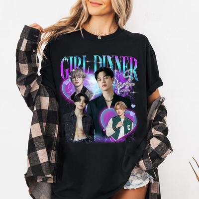 Jimin Park Vintage T-Shirt, Girl Dinner Fans Hommage Tee Hip Hop Streetwear Oversize T-Shirt Kurzarm Freizeitkleidung