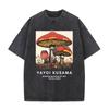 Gewaschenes Vintage Japanische Künstlerin Yayoi Kusama Pilze Grafikdruck T-Shirt Herren Damen Lässiges Baumwoll Oversized T-Shirt Streetwear