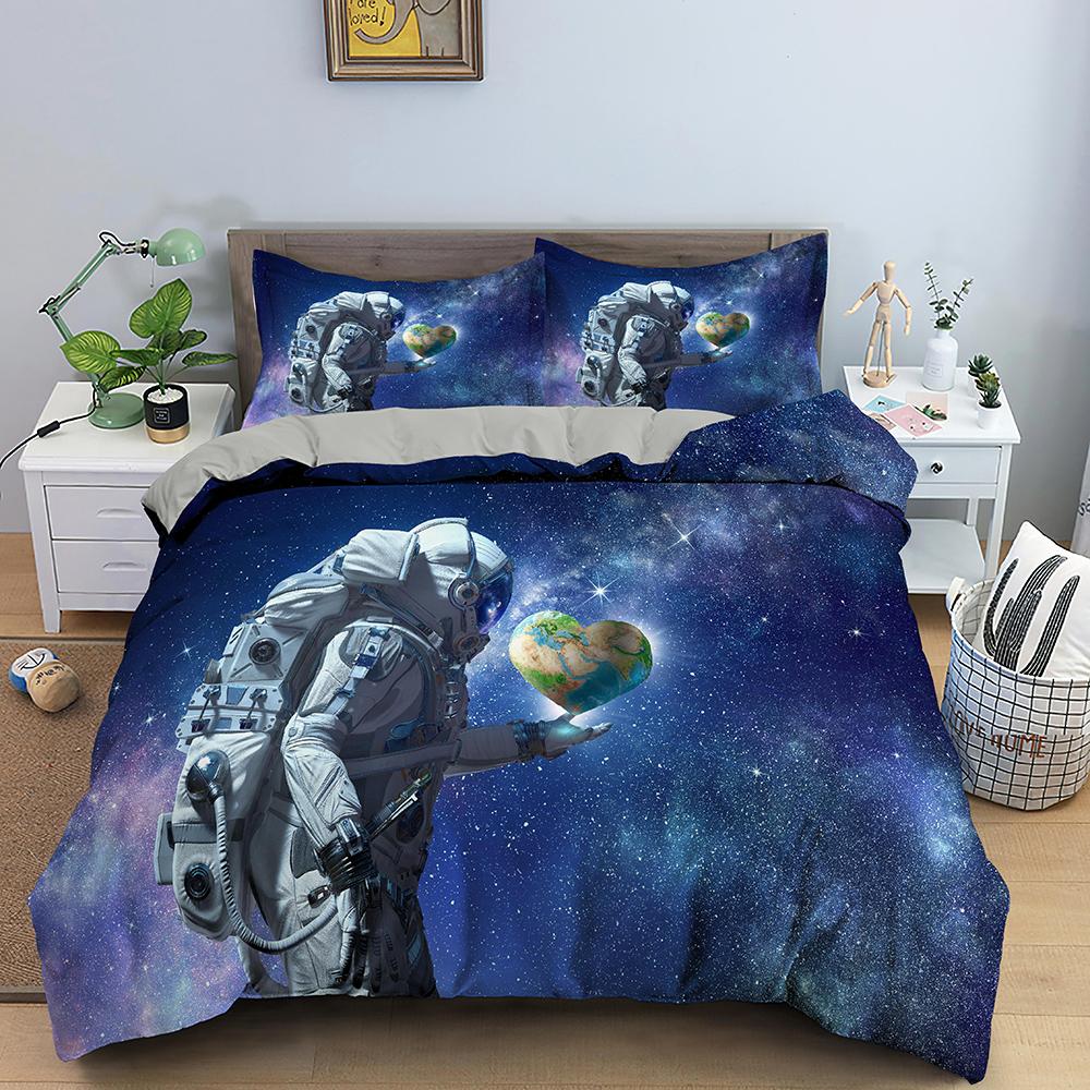 3D Printed Astronaut Duvet Cover Set Spaceman Pattern Bedding Set For Boys Girls Teens Polyester Comforter Cover King Queen Size