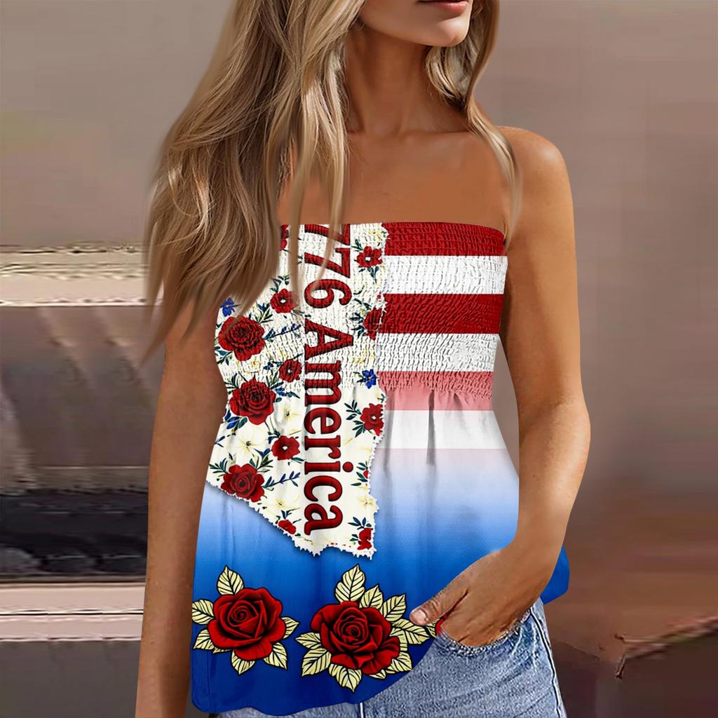 Modisches sexy rückenfreies elastisches Bandeau-Top mit Unabhängigkeitstag-Print für Damen