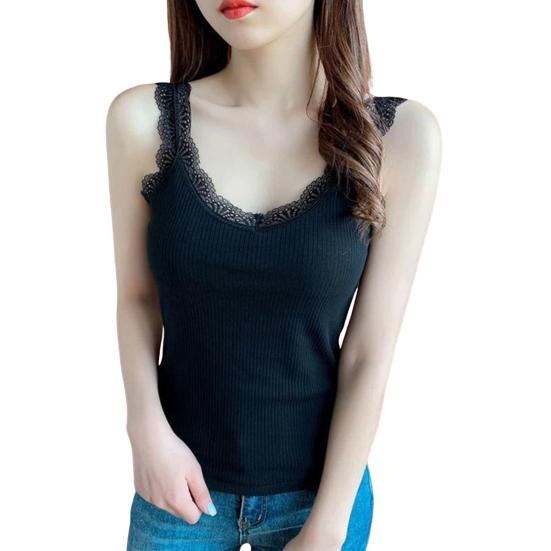 Women's Lace Trim Tunic Tank Top Spaghetti Strap Sleeveless Cami Top Summer Crew Neck Camisoles