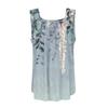 Women's Pleated Square Neck Sleeveless Tank Top Plant Print T-Shirt