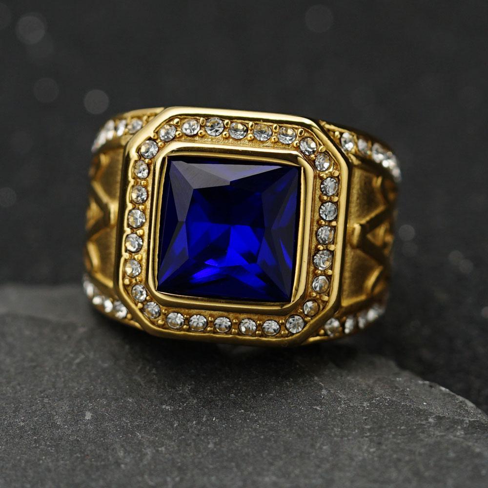 Stainless Steel Ring Vintage Gold Color Rhinestone Male Hiphop Rock Man Women Retro Free Mason Freemasonry Masonic Jewelry