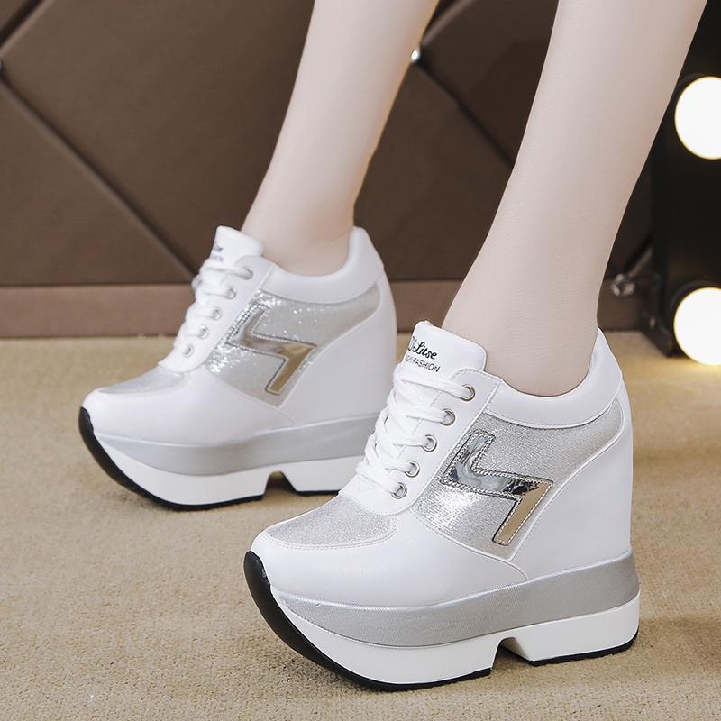 Fashion Women Ankle Boots 2025 Autumn High Platform Sneakers Height Increasi Leather Shoes 10CM High Heel Boots Trainers Bling Boots