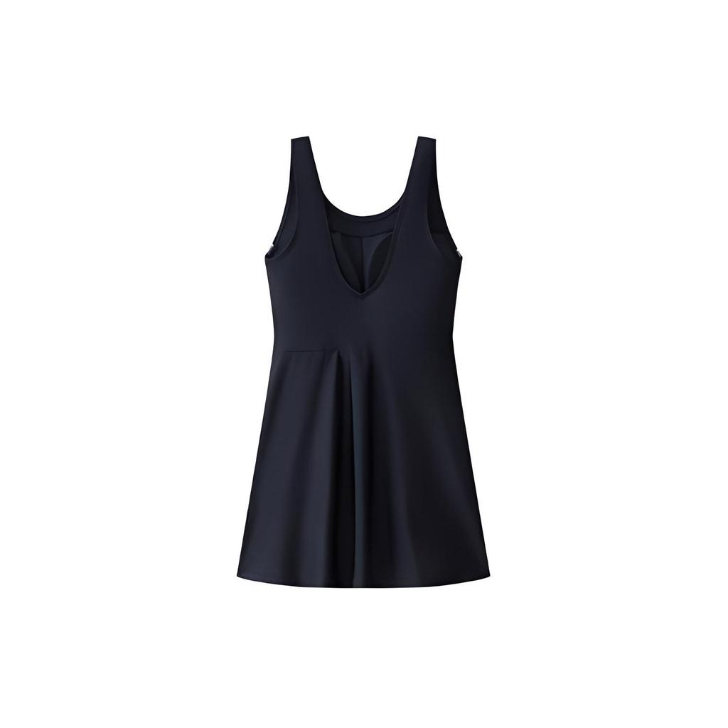 Anta Letter Print Round Neck Sleeveless Swim Dress Women Swimwear Black 1823531426-1