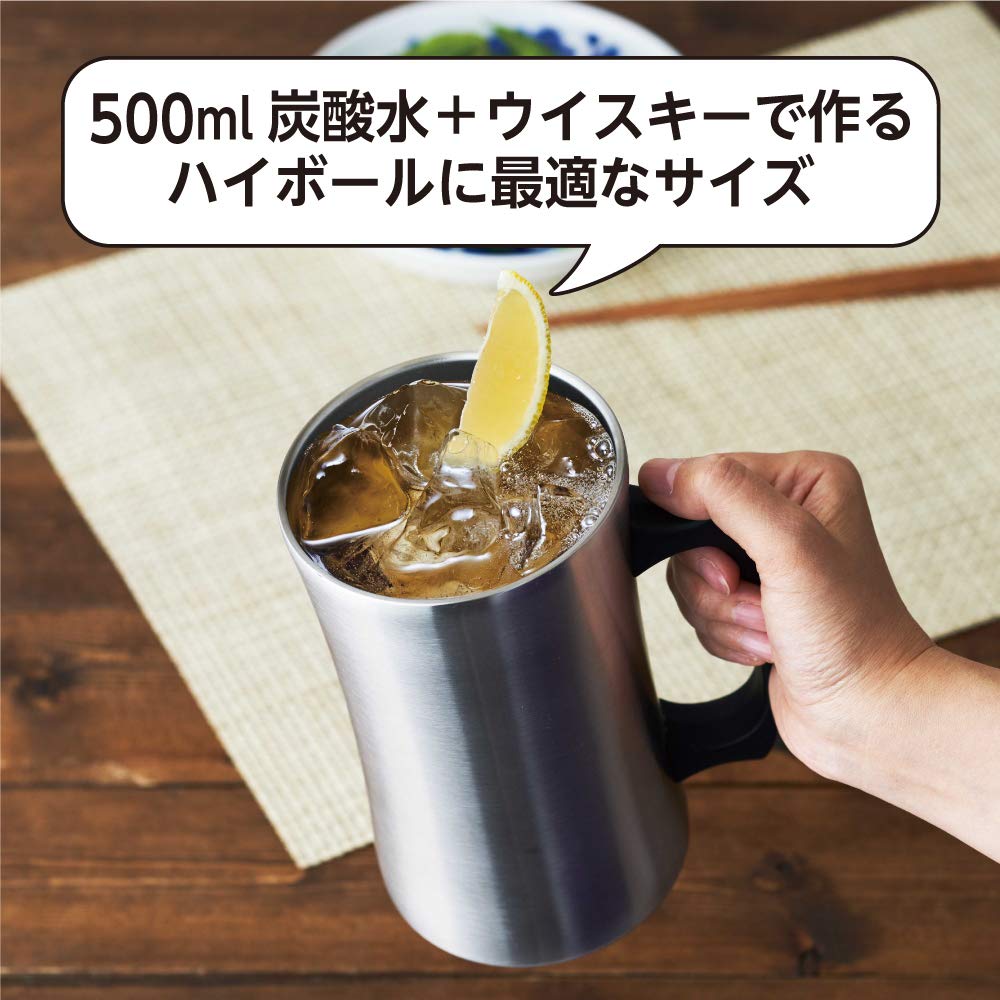 Doshisha Drinkable Mega Mug Silver Black Handle 1.0L