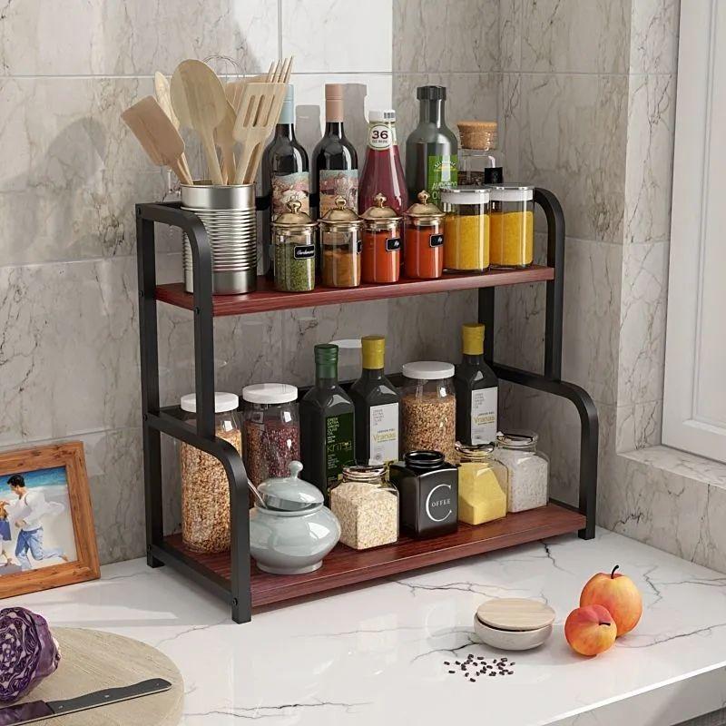 Kitchen Storage Rack Multi Function Adjustable Kitchenware Organizer Tableware Storage Stainless Steel Seasoning Shelf