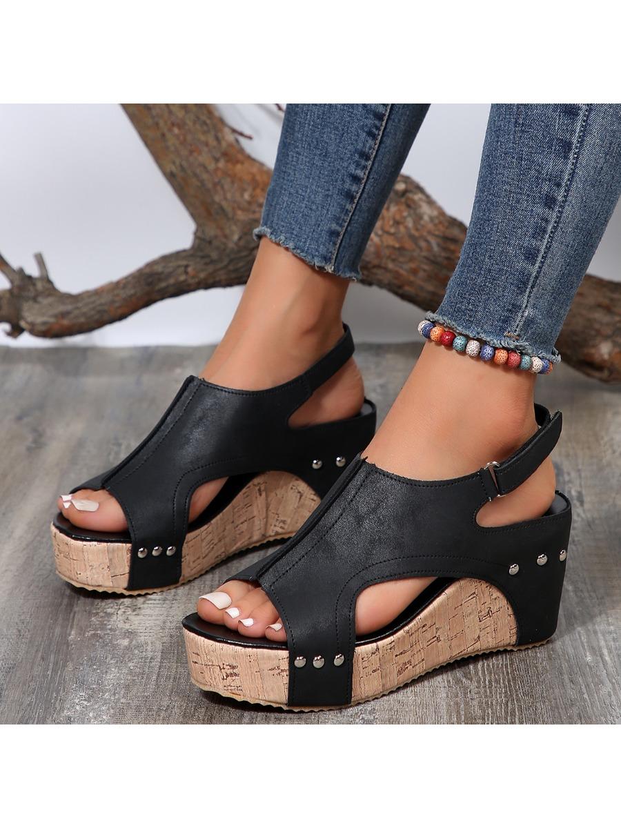 

Модные женские сандалии-гладиаторы 2024 года с открытым носком на платформе с липучкой на танкетке, нескользящие летние сандалии 35 чёрный