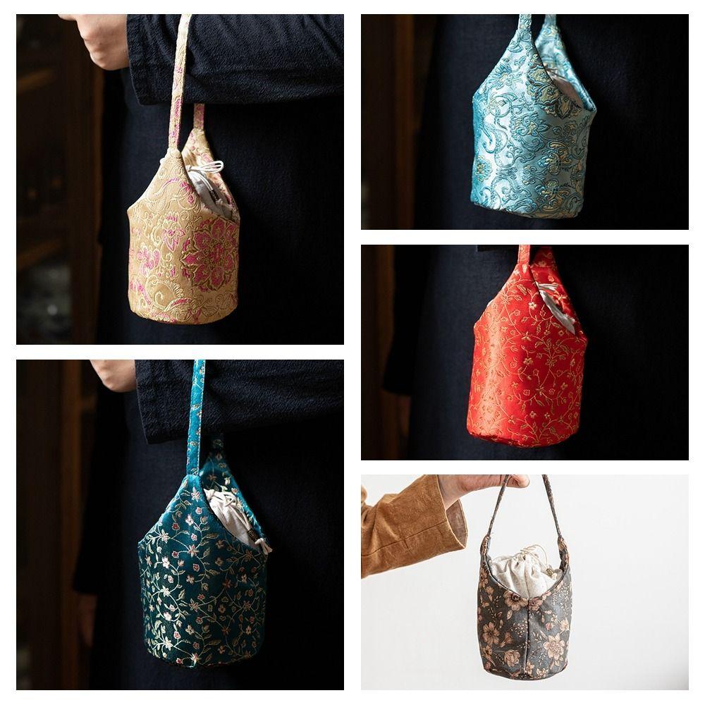 Chinese Style Tea Tools Storage Bag Handbag Drawstring Bundle Pocket Embroidered Handbag  Travel