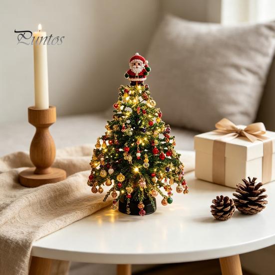 Christmas Tabletop Display Kit DIY Beaded Tree Kit, Faux Crystal Holiday Craft Set Festive Desk Ornament Making for Adults Beginners, Handmade
