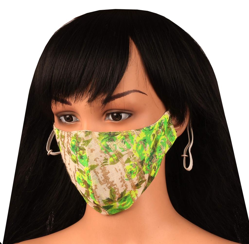 Touchstone Chanderi Silk Cotton Adjustable filter pocket 3 layer anti-pollution smog smoke cold & cough protective face mask reusable washable fo