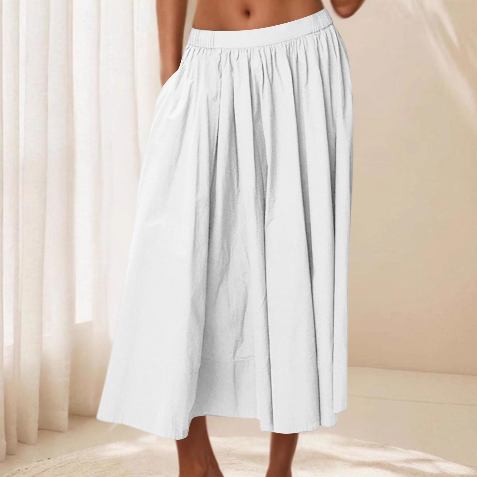 

Женская повседневная юбка Легкая элегантная А-силуэта с высокой талией Летняя пляжная юбка для отпуска XL белый