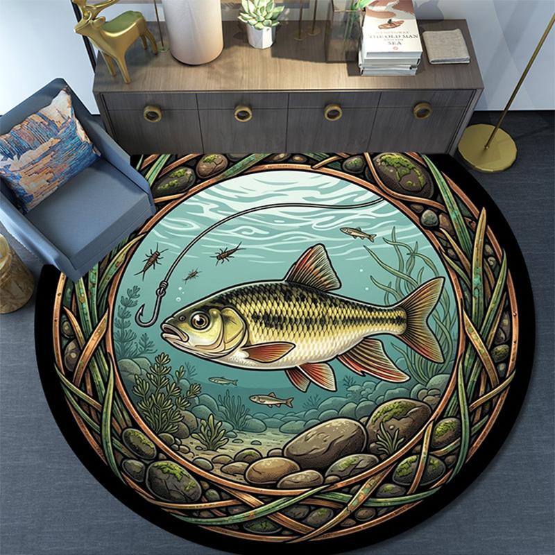 Hook Fish Round Area Rug Under Office Chairs Bedroom Living Room Home Decor