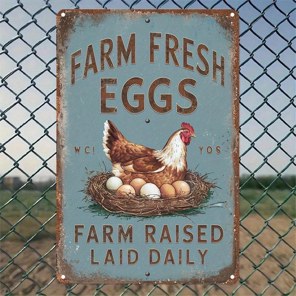 Vintage Farm Fresh Eggs Rustic Chicken Metal Sign 12x8 Inch Kitchen Wall Decor Aluminum Plaque