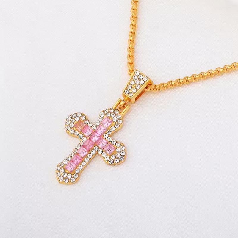 Cross with Diamond Pendant Necklace Autumn and Winter Long Sweater Chain Street Hip Hop Necklace