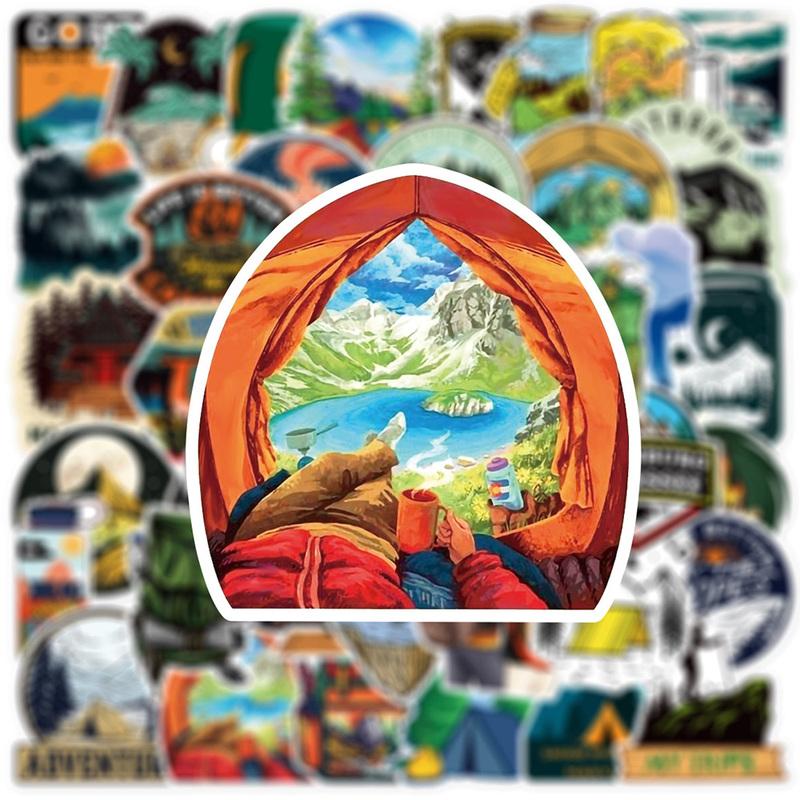 10/30/50pcs Forest Camping Hiking Outdoor Cartoon Stickers Travel Scenery Decals Waterproof Graffiti Suitcase Luggage Bike Car