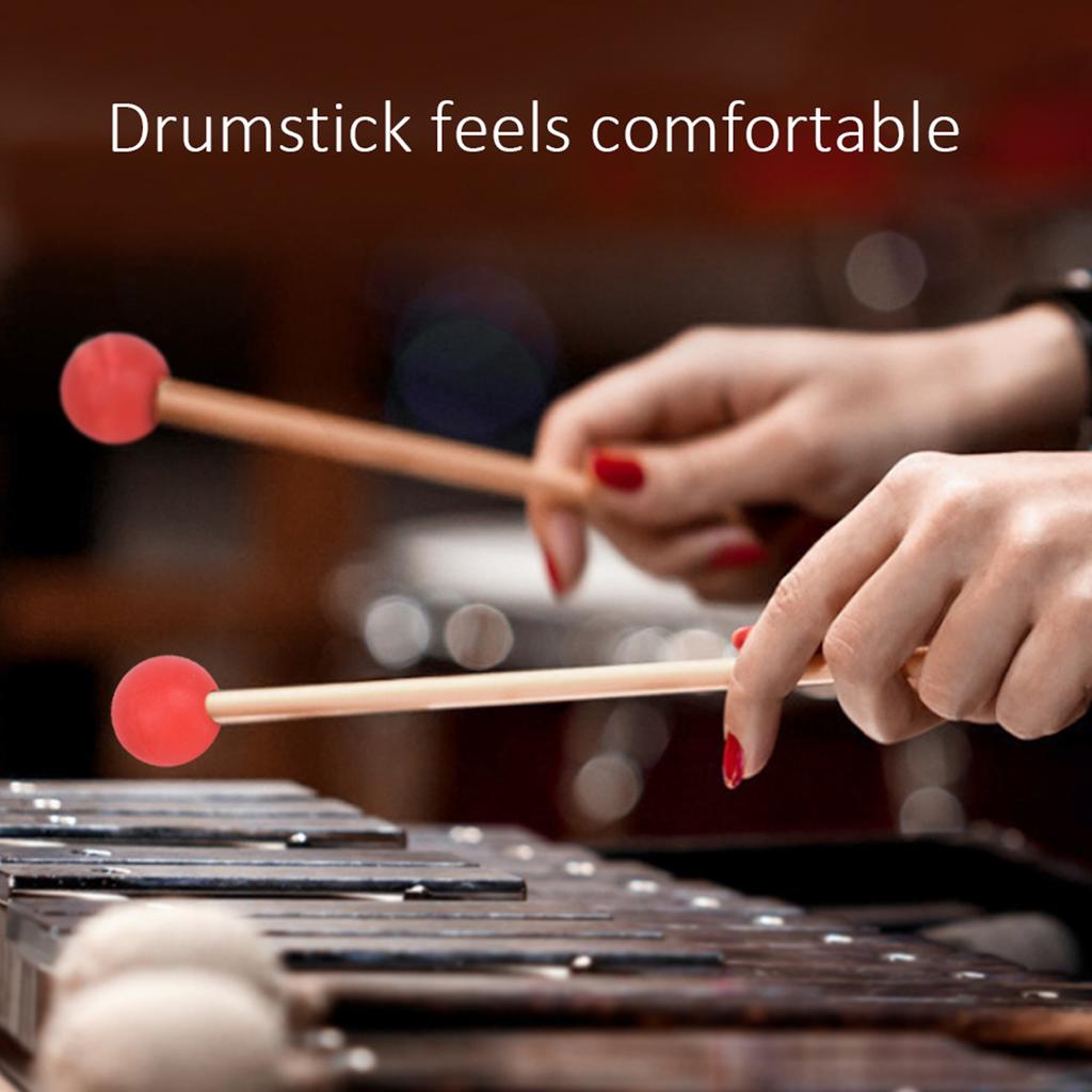 2Pcs Drum Mallet Hammer Musical Instrument Accessories for Xylophone Timpani Snare DrumsRed