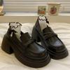 Chaussures en cuir à semelles épaisses pour femmes Printemps et Automne Haut de gamme Rétro Français Mocassins rehaussants Chaussures à enfiler