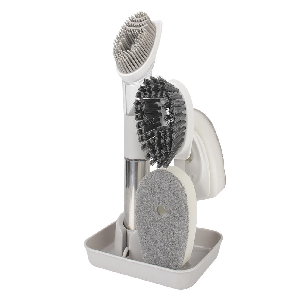 

Кухонные гаджеты Автоматический дозатор жидкости Длинная ручка Щетка для мытья посуды Съемная губчатая щетка 3 в 1 Щетка для чистки кухни светло-серый