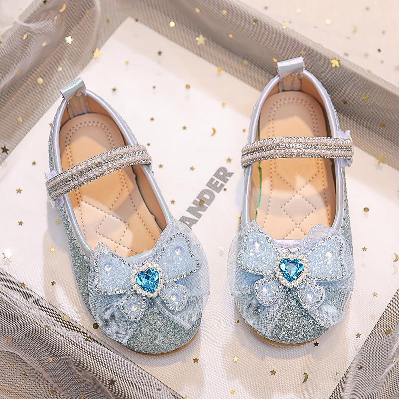 Dívčí princeznovské boty s křišťálovou mašlí - Léto 2025 Měkká podrážka Balerínky s kamínky