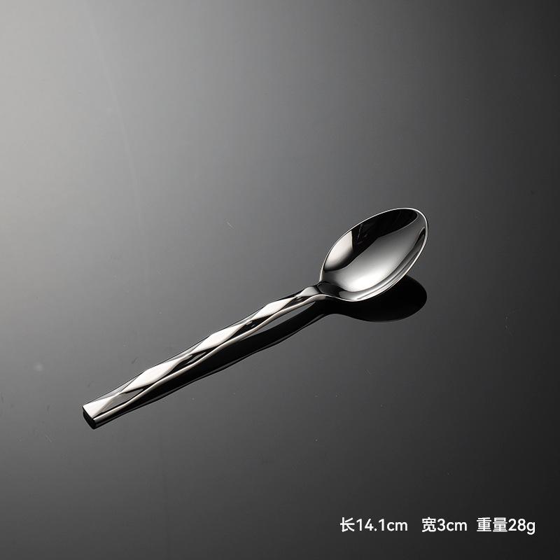 304 Stainless Steel Forged Square Handle Rhombus Pattern Western Food Knife, Fork and Spoon 5 Main Pieces Multi-specification Hotel Set Gifts